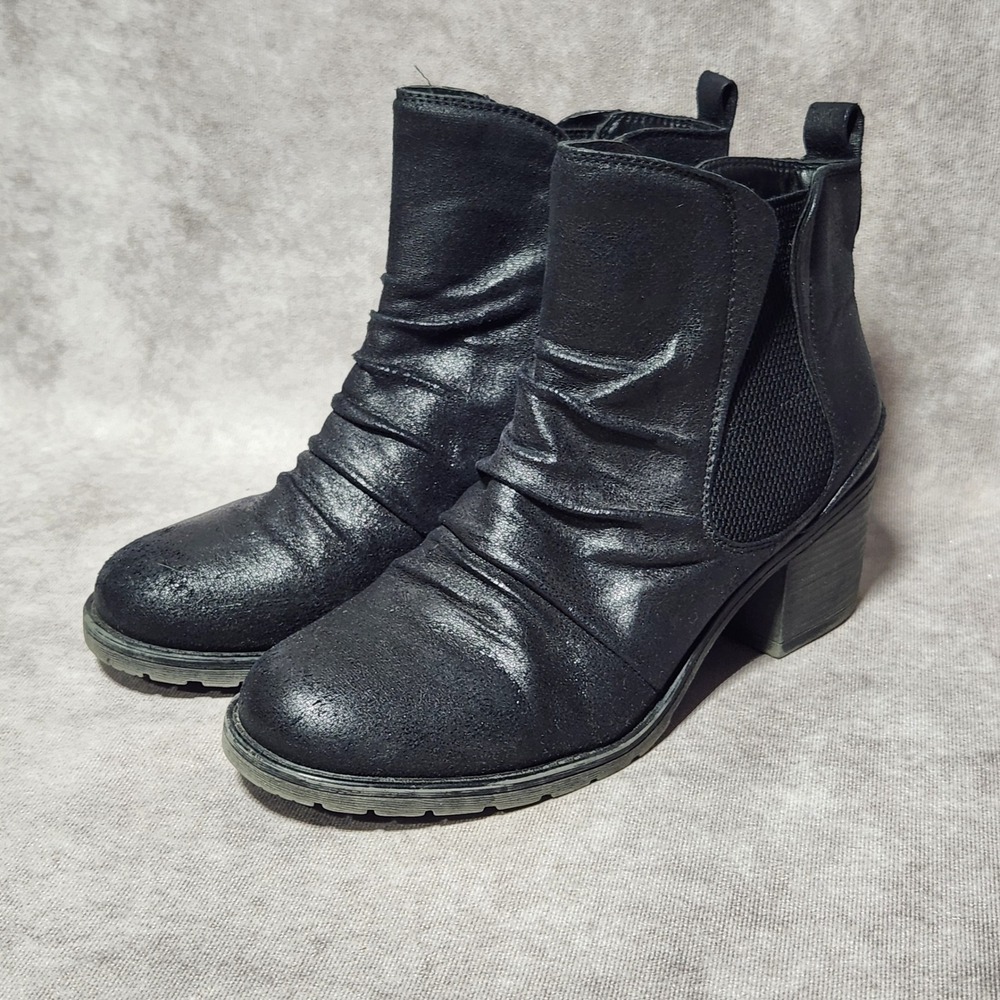 Baretraps Drennan Womens Black Ruched Ankle Boots Block Heel Zipper size 9M